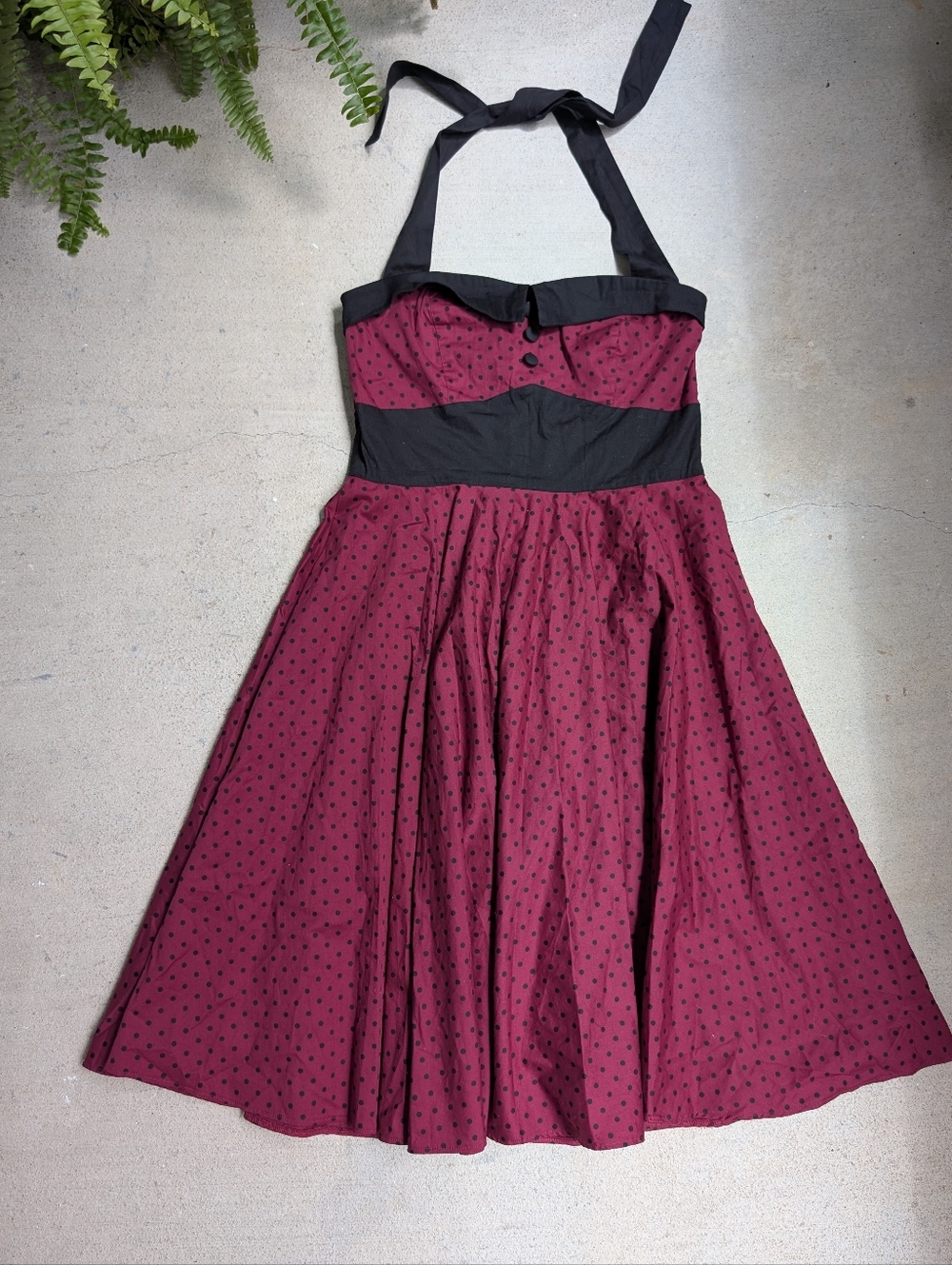 Hell Bunny Vixen Ashley Burgundy Black Polka Dot Fit & Flare Dress - Picture 5 of 11